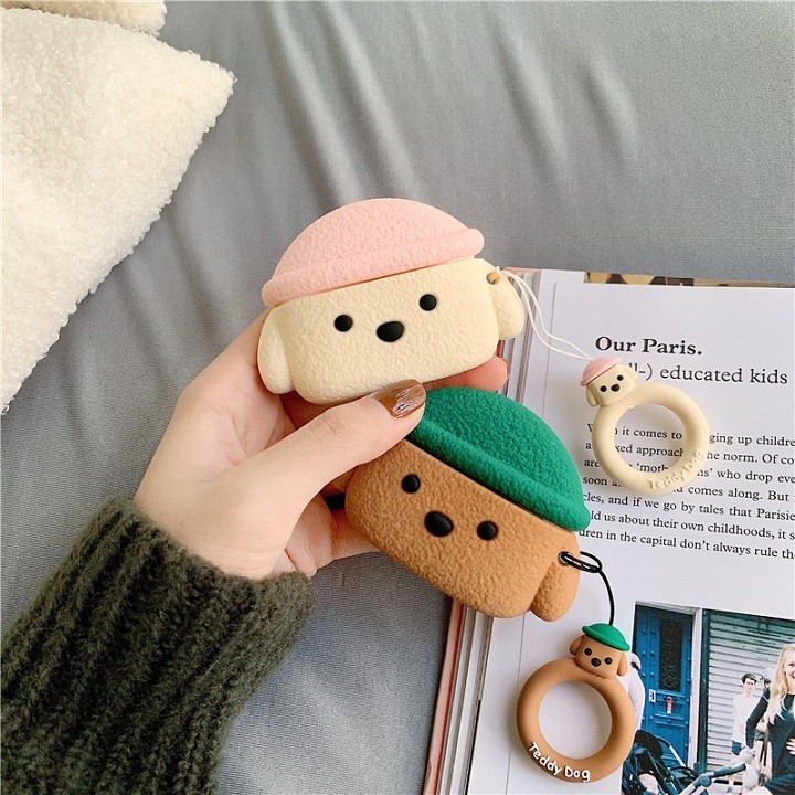 Ốp Airpods 1/2/Pro silicone Chó đội mũ - PK444