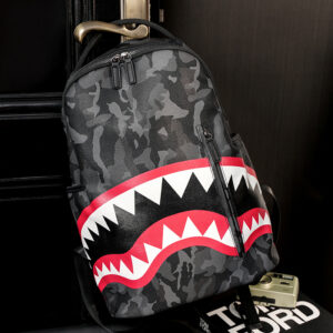 Balo Spray Ground phong cách Bape Shark màu camo, chất liệu da PU Cao cấp, Balo Bape Shark
